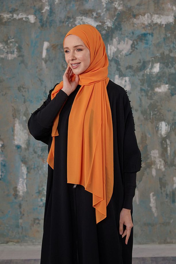 Krep Şifon Şal - Açık Oranj - 6