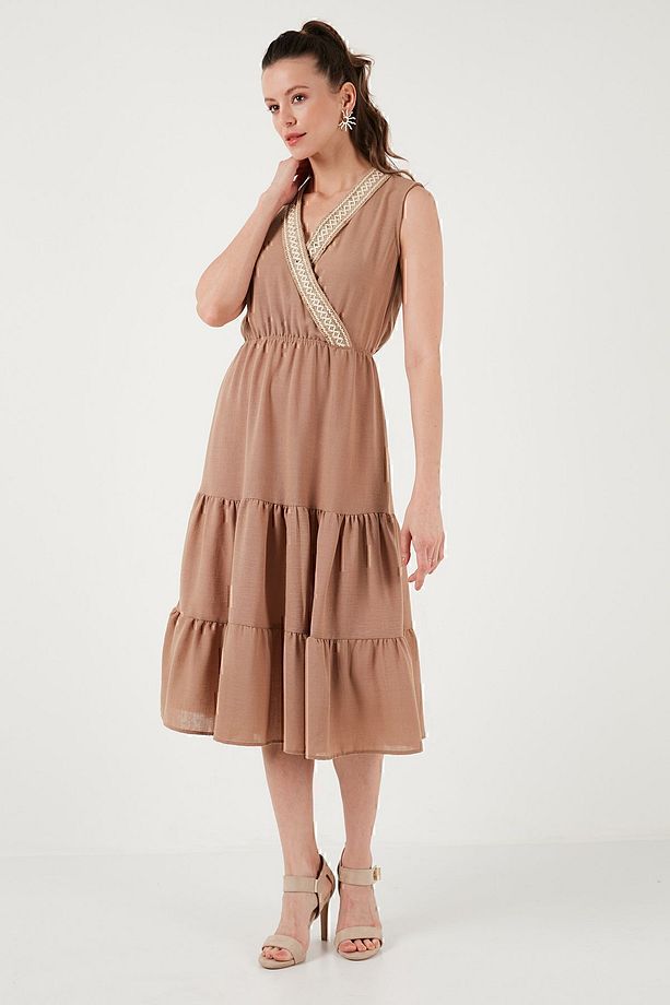 Regular Fit Kruvaze Yaka Midi Elbise  ELBİSE 6118103 - 4
