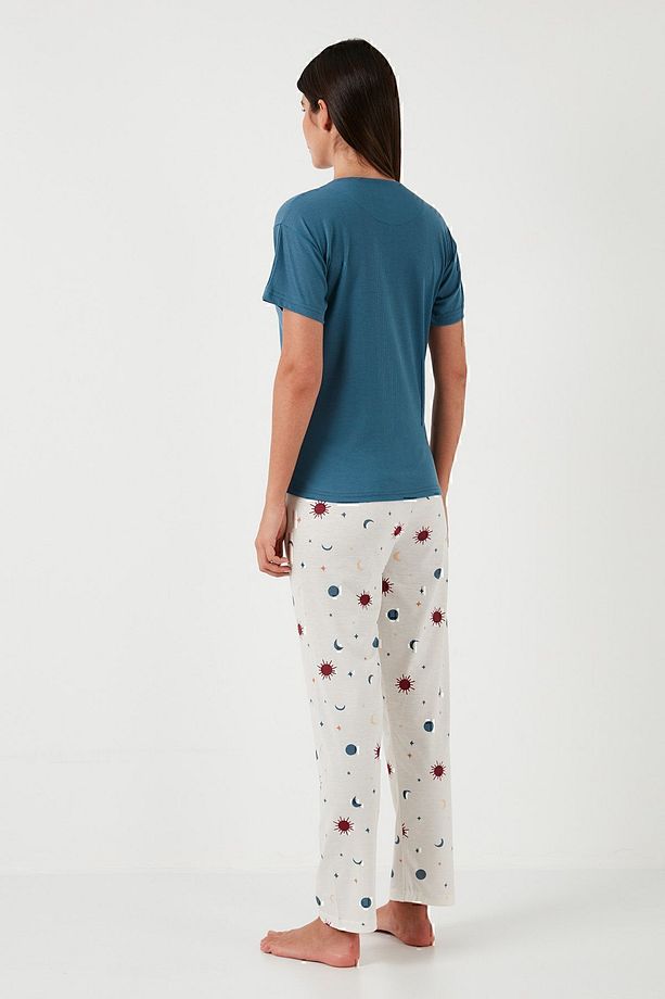 Regular Fit Bisiklet Yaka Kısa Kollu Pijama Takımı Pijama Takımı 65770105 - 6