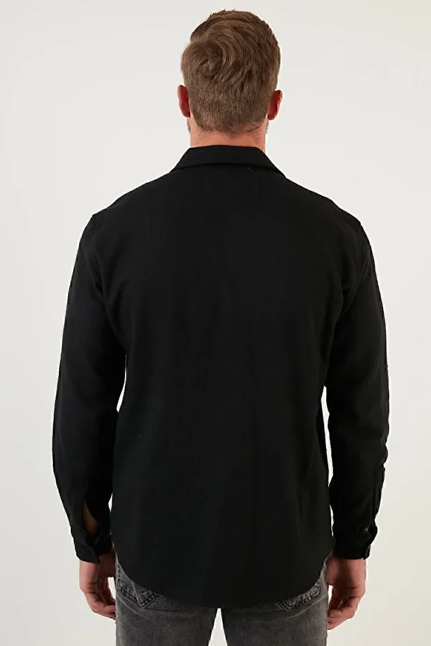 Erkek Siyah Çift Cepli Fermuarlı Slim Fit Kışlık Gömlek Cf21w112925 - 7