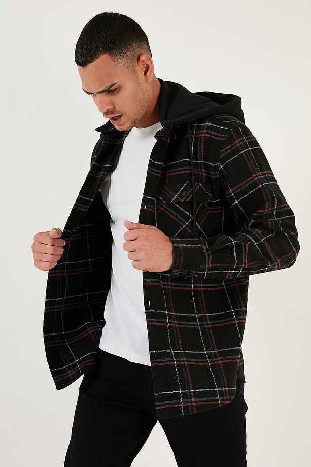 Ekoseli Regular Fit Çıkarılabilir Kapüşonlu Kışlık Gömlek Erkek GÖMLEK CF24W126985 - 4
