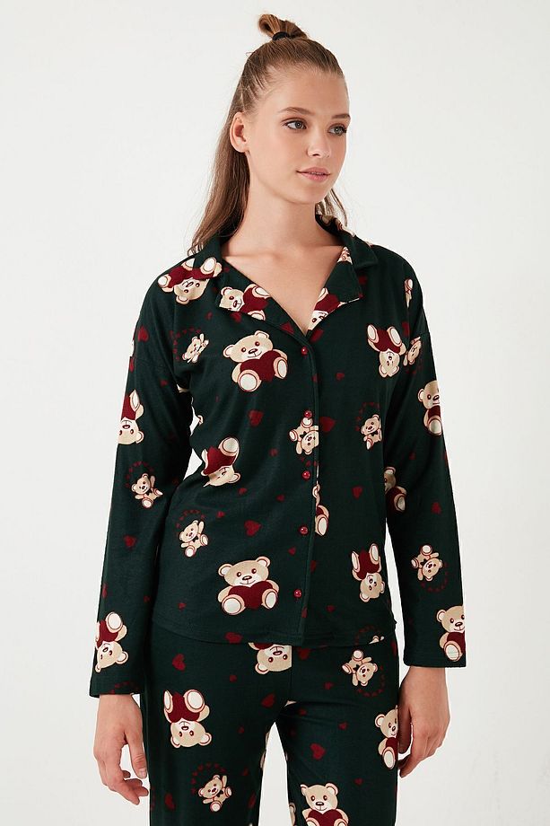 Streç Standart Fit Desenli Pijama Takımı  PİJAMA TAKIMI 60956602 - 6