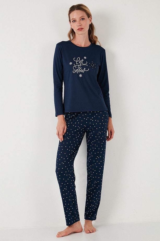 Regular Fit Desenli Bisiklet Yaka Pijama Takımı  PİJAMA TAKIMI 65719102 - 6
