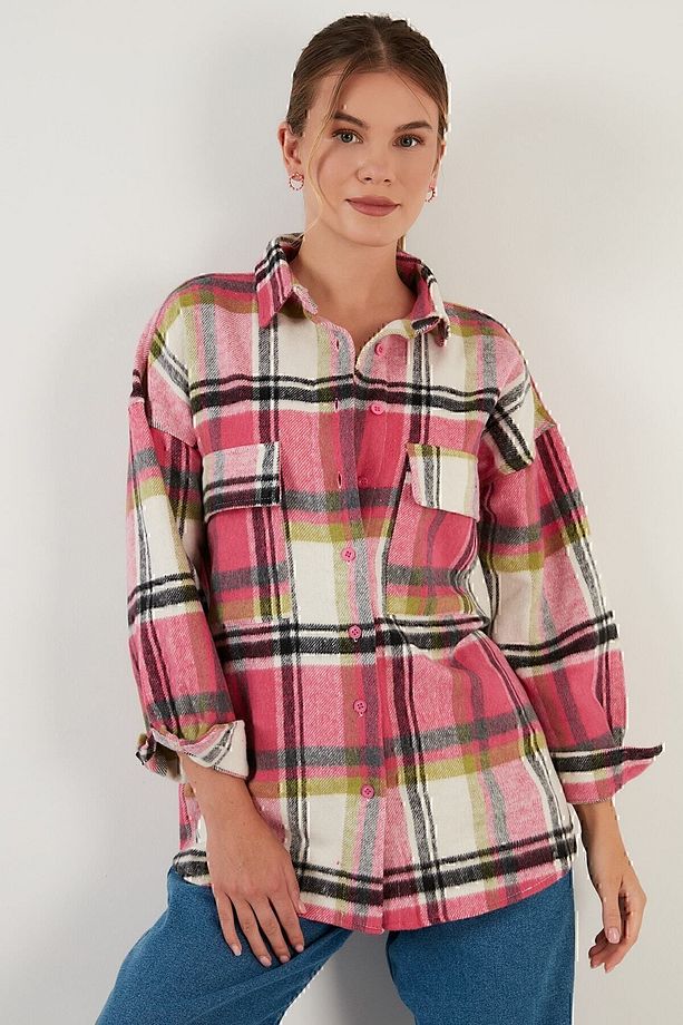 Ekoseli Oversize Çift Cepli Kışlık Oduncu Gömlek Gömlek 42190473 - 4