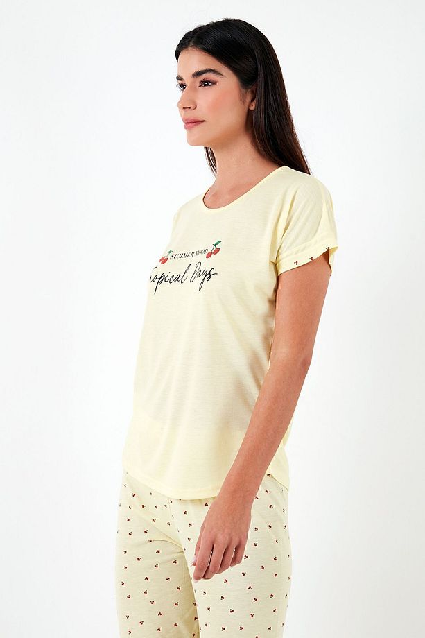 Regular Fit Bisiklet Yaka Kısa Kollu Pijama Takım  PİJAMA TAKIMI 6097310 - 5