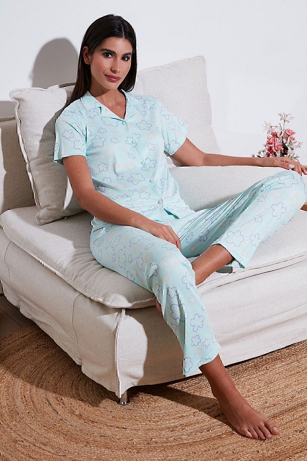 Regular Fit Gömlek Yaka Kısa Kollu Pijama Takımı  PİJAMA TAKIMI 65780124 - 1