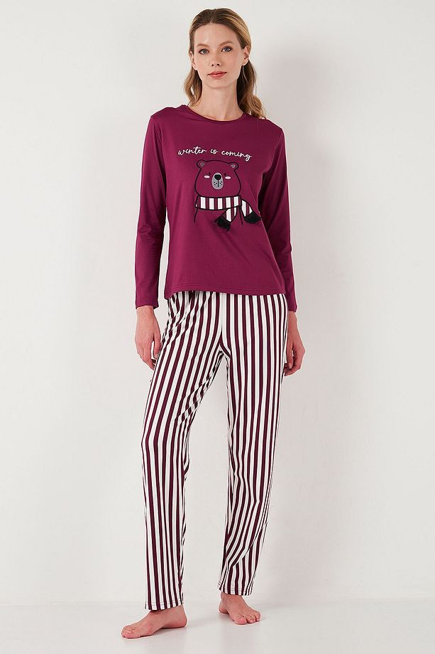 Regular Fit Desenli Bisiklet Yaka Pijama Takımı  PİJAMA TAKIMI 65719102 - 6