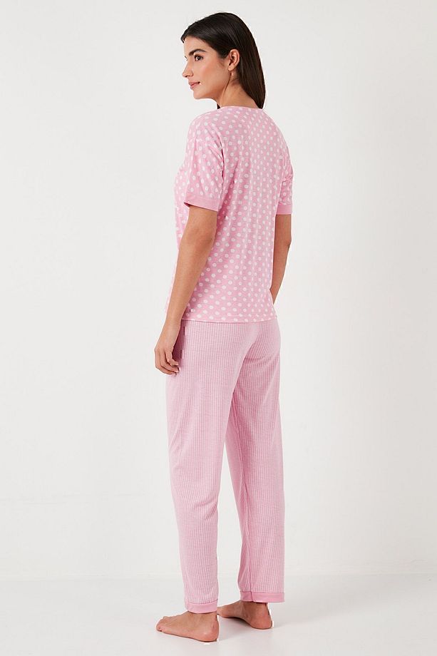 Regular Fit Bisiklet Yaka Kısa Kollu Pijama Takımı  PİJAMA TAKIMI 65790130 - 7