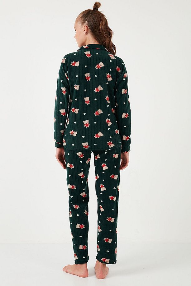 Standart Fit Düğmeli Polarlı Pijama Takımı  PİJAMA TAKIMI 6095615 - 8