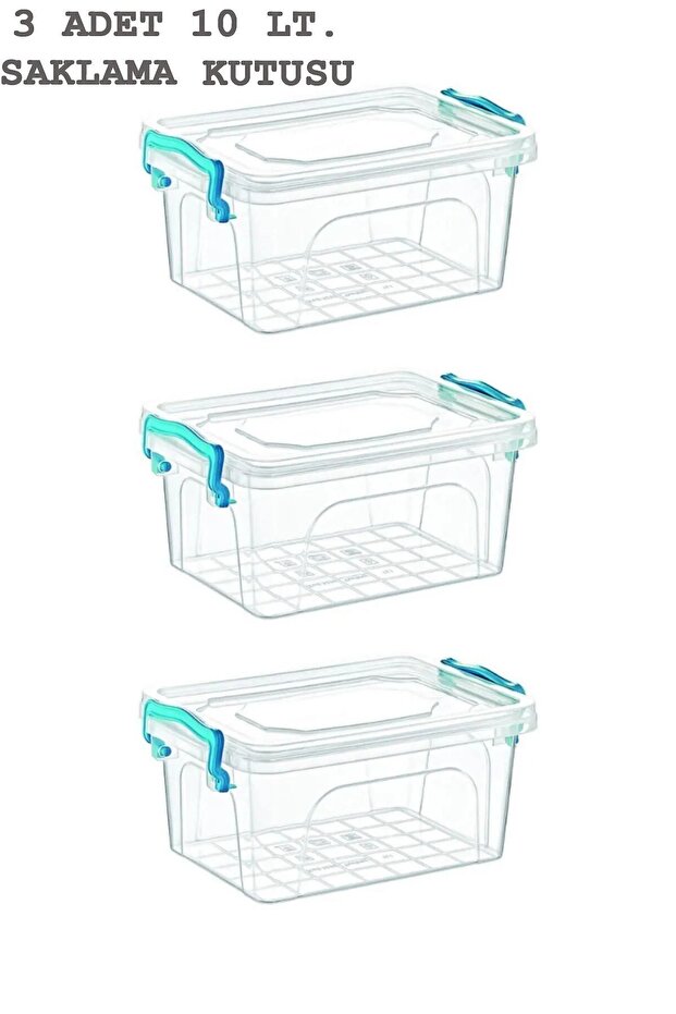 10 Lt. 3 Pieces Rectangular Transparent Storage Container - Lockable Lid - 1