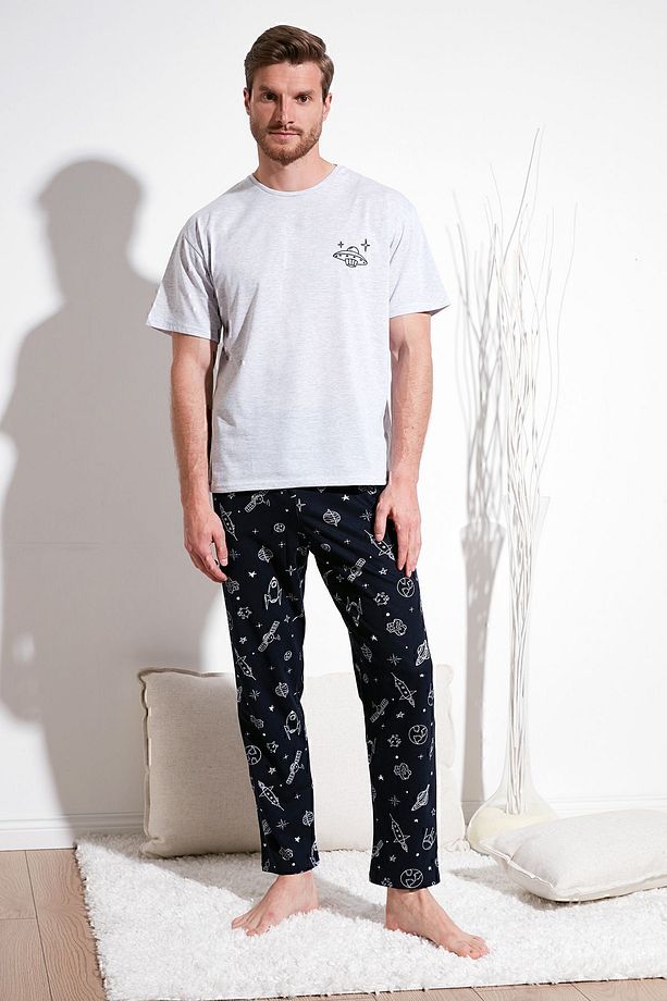 Pamuklu Regular Fit Kısa Kollu Pijama Takımı Erkek PİJAMA TAKIMI 6572011 - 1