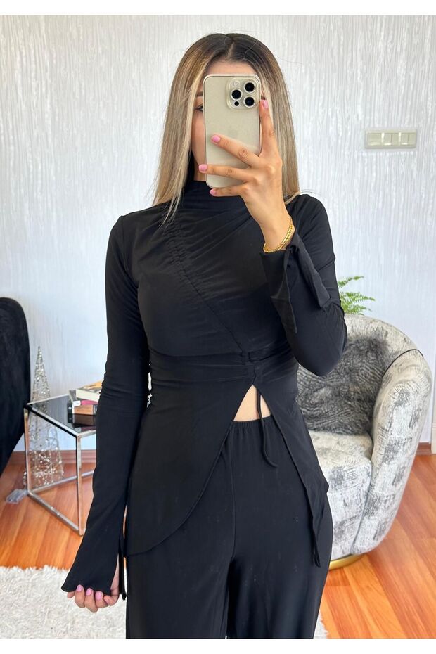 Black Casual Drawstring Set - 3