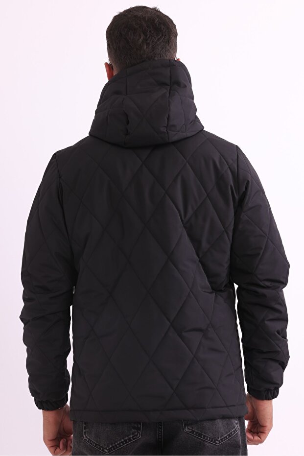 Men's Black Lined Windproof Hooded Jacket - 7