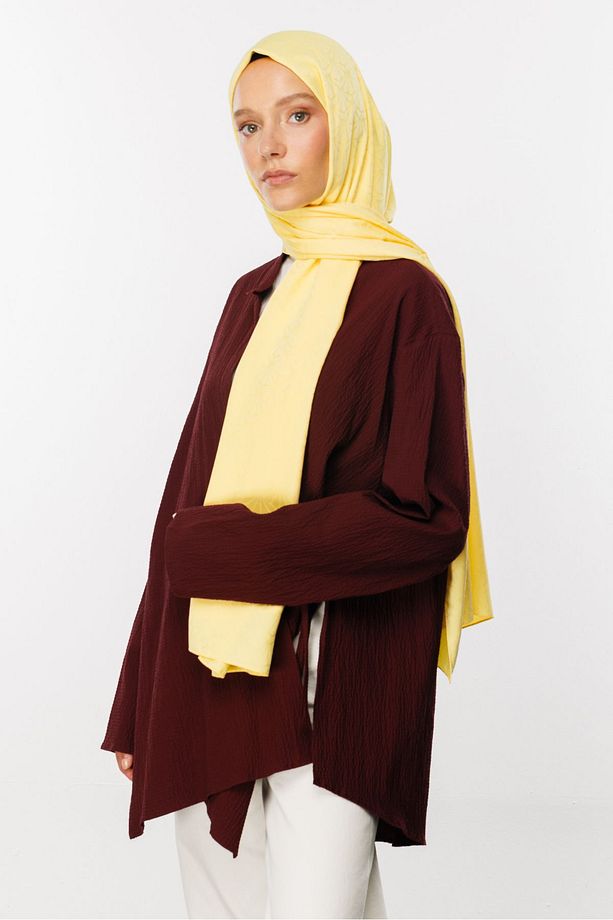 Sarı Lotus Desen İpeksi Jakar Şal - 3