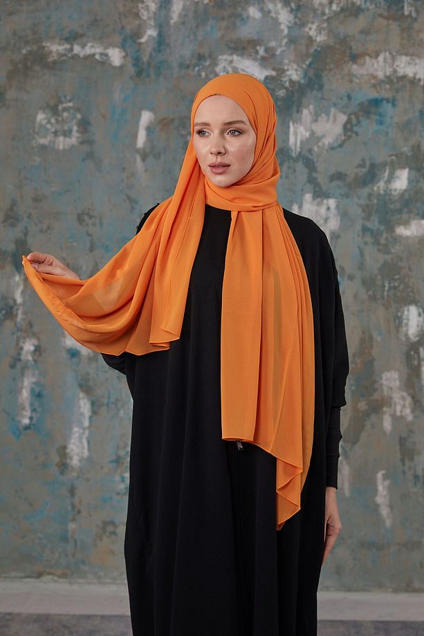 Krep Şifon Şal - Açık Oranj - 7