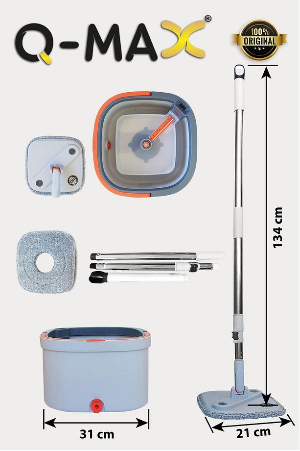 Kirli İle Temiz Suyu Ayıran Kare Döner Başlıklı Yedek+2 Mikrofiber Mop Bez Hediyeli Vilada Kova Seti - 2