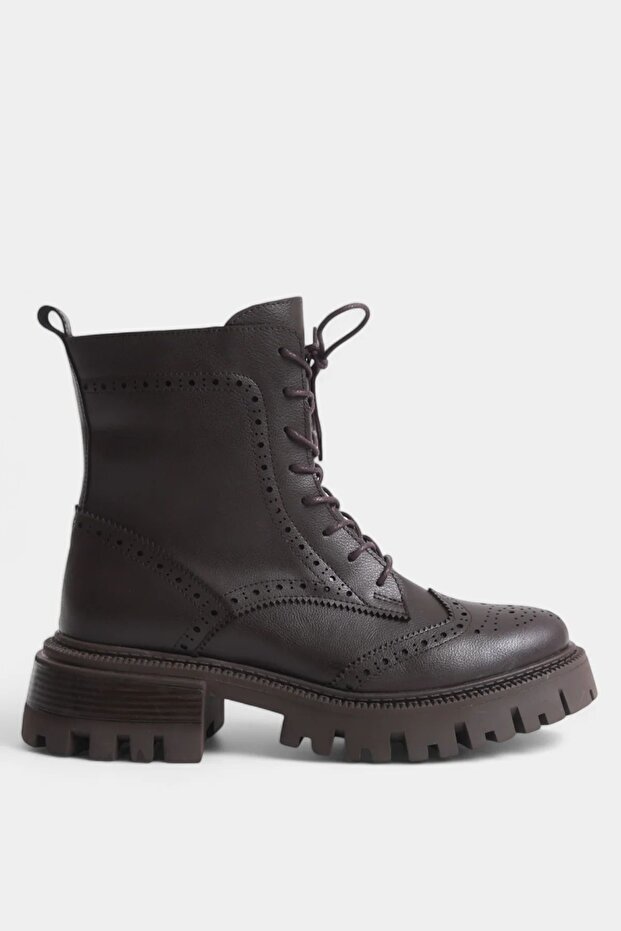 Brown Lace-Up Side Zipper Boots Women's Boots
