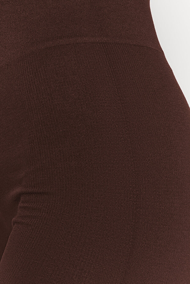 Koyu Kahverengi Seamless/Dikişsiz Tam Boy Örme Spor Tayt TWOAW20TA0071 - 8