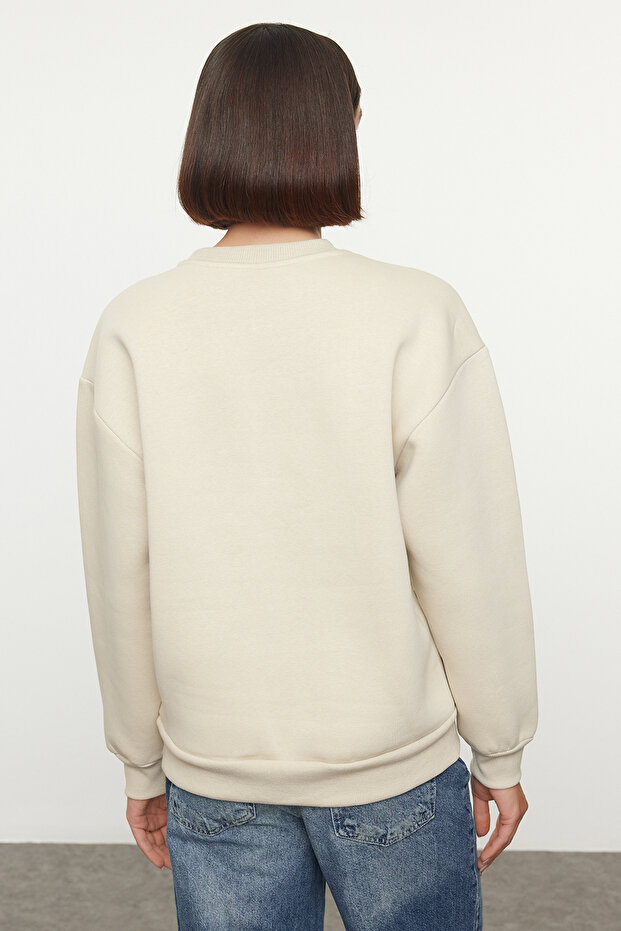 Taş Animal Nakışlı Regular/Normal Kalıp Kalın İçi Polarlı Örme Sweatshirt TWOAW24SW00196 - 4