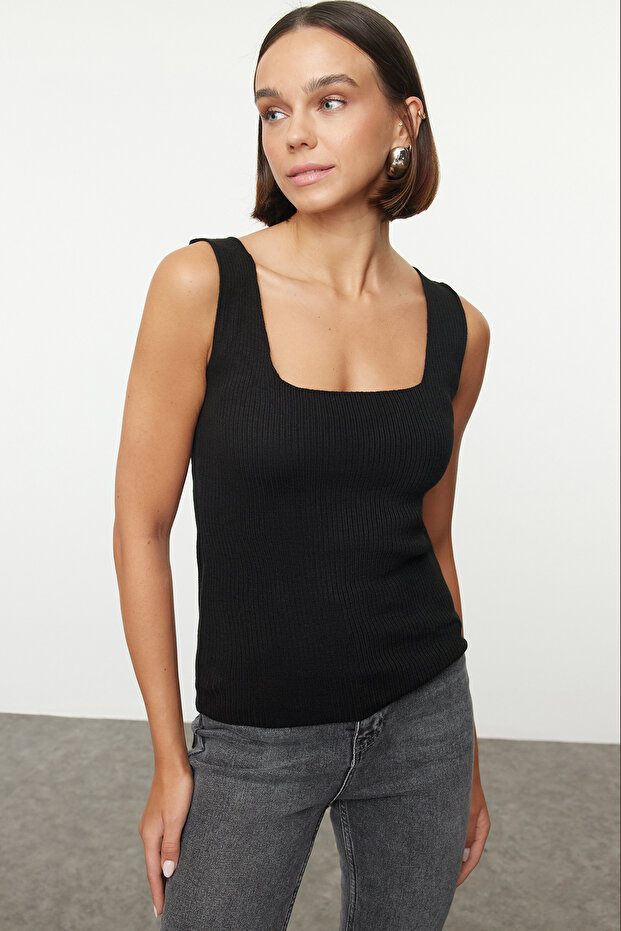 Schwarzer Pullover-Blusen-Doppelanzug Strickpullover TWOAW25KZ00353 - 3