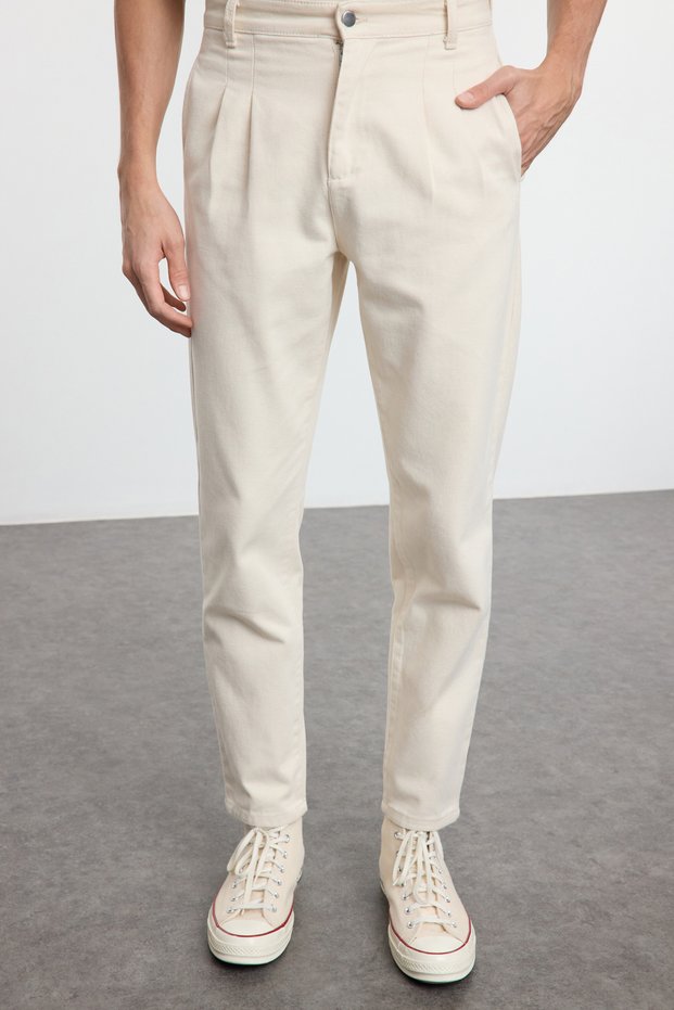 Stone 100% Cotton Unisex Pleat Stitching Balloon Fit Woven Gabardine Pants Tmnaw25Pl00007