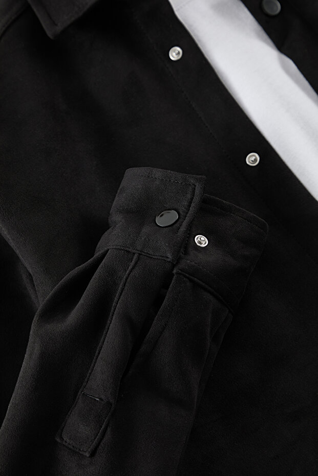 Siyah Slim Fit Süet Kışlık Gömlek TMNAW25GO00040 - 5