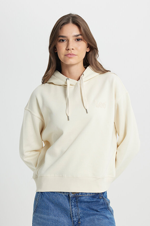 Regular Fit Normal Kesim Kapüşonlu Şardonlu Ecru Sweatshirt - 2
