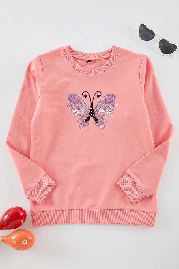 Somon Kız Çocuk Baskılı Pamuklu Örme Sweatshirt TKDAW25SW00011 - 2