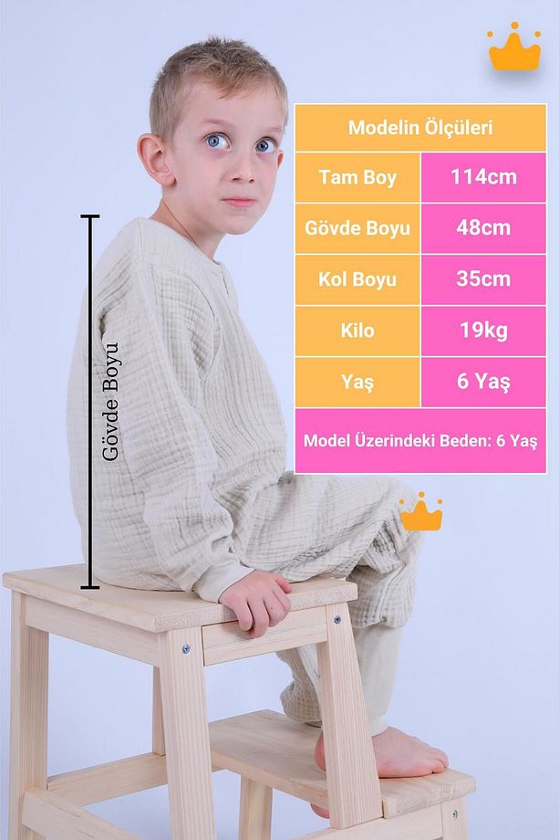 2-8 Yaş 1 Tog 4 Katlı Müslin Çocuk Uyku Tulumu Unisex Uzun Kollu Uyku Tulumu - 3