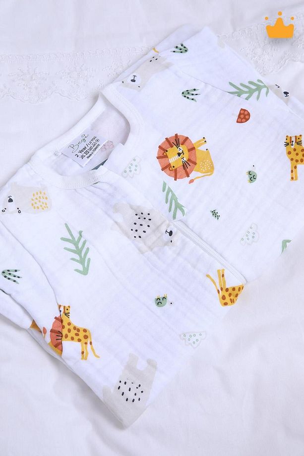 2-8 Yaş 1 Tog 4 Katlı Müslin Çocuk Uyku Tulumu Unisex Uzun Kollu Uyku Tulumu - 7