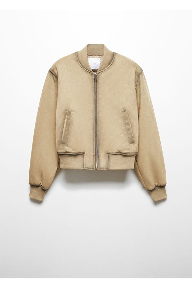 Eskitilmiş deri görünümlü bomber ceket - 3