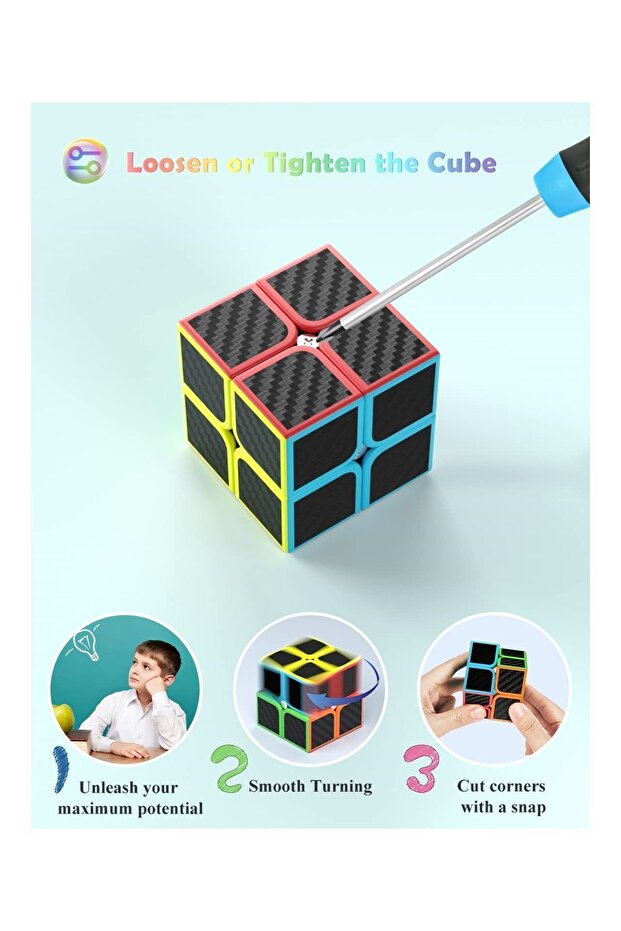 Set of 4 Speed Intelligence Cube Intellect Cube Rubic Cube Set Fiber 2X2 - 3X3 - Square 3X3 - 3X3 Keychain - 2