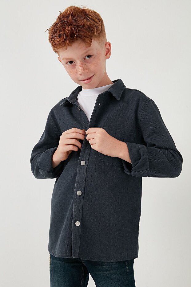 Pamuklu Tek Cepli Düz Yaka Gömlek Erkek Çocuk GÖMLEK CF24W129140G - 5