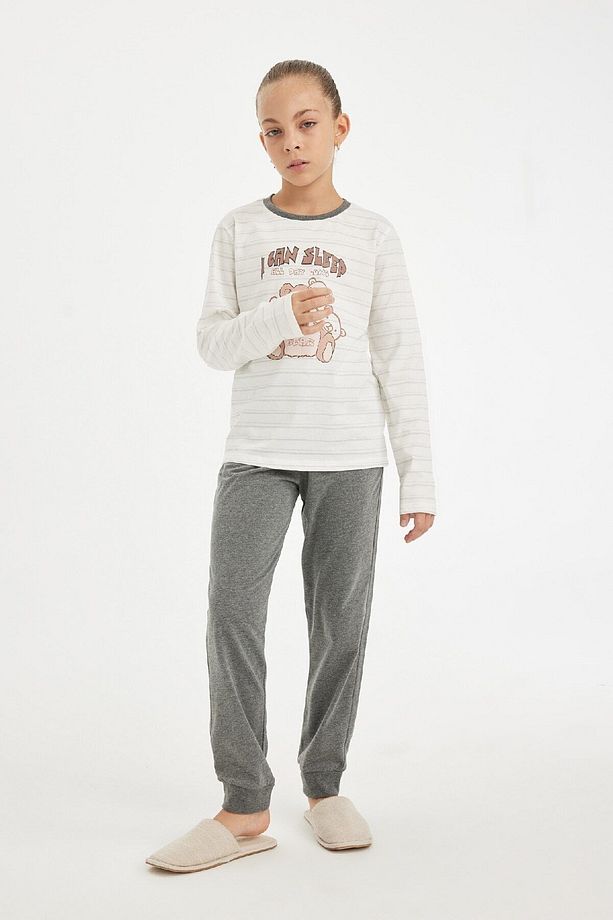 Kız Çocuk Pijama Takımı Ayı Baskılı Uzun Kollu Üst Uzun Alt D2115a824au - 4