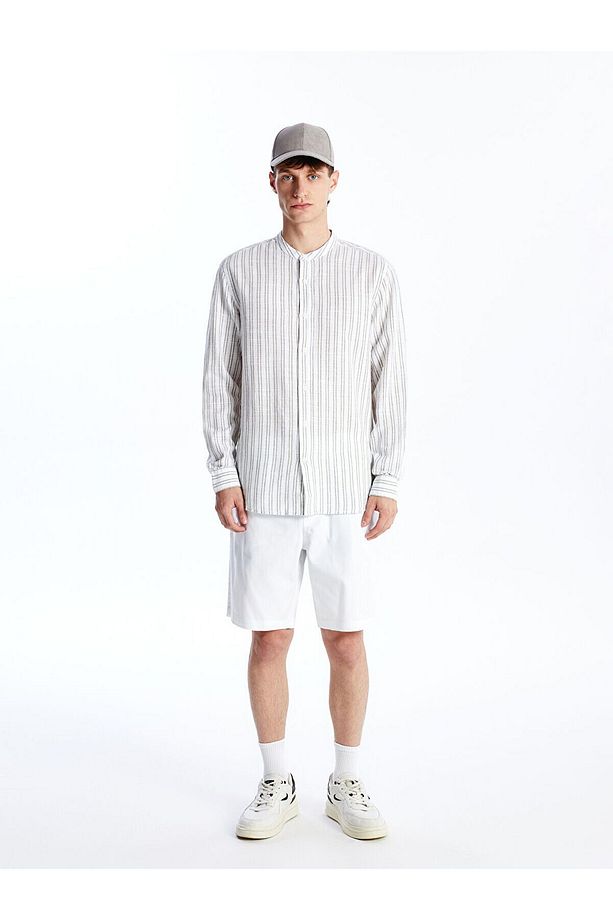 Regular Fit Uzun Kollu Çizgili Poplin Erkek Gömlek - 3