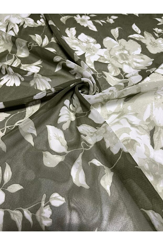 Green Color Rose Pattern Leaf Pattern Multi Chiffon Fabric Dress Shawl Clothing Fabric