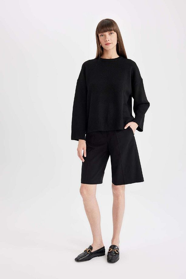 Oversize Geniş Kalıp Bisiklet Yaka Basic Düz Triko Kazak D0036ax24wn - 2