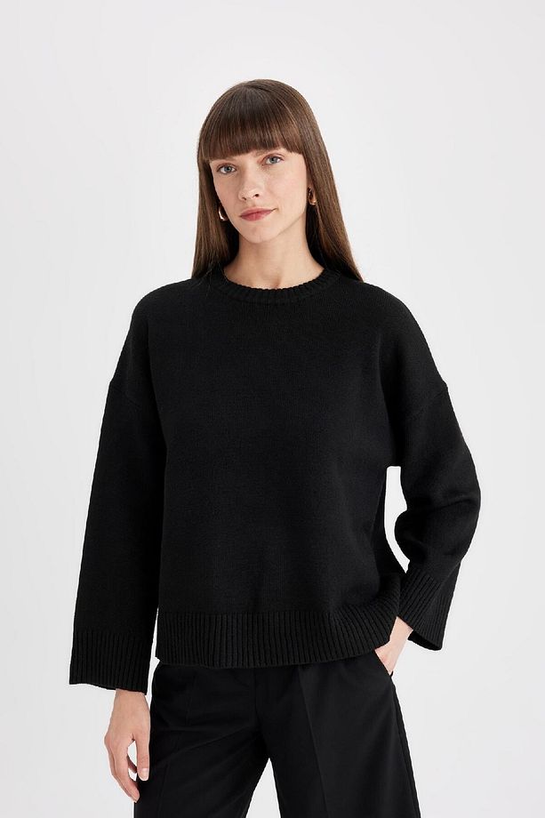 Oversize Geniş Kalıp Bisiklet Yaka Basic Düz Triko Kazak D0036ax24wn - 1
