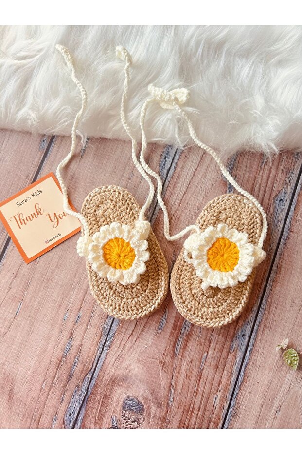 Handmade Knitted White Floral Flip Flops Baby Girl Sandals Booties