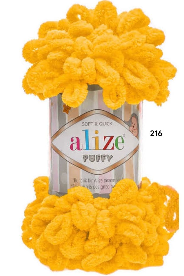 Alize Puffy Hand Knitting Yarn 5-Pack - 216 Yellow - 100 Grams 9 Meters Finger Knitting Yarn