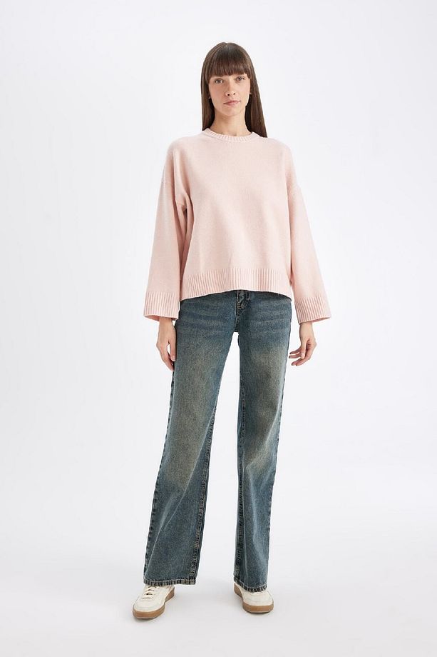 Oversize Geniş Kalıp Bisiklet Yaka Basic Düz Kazak D0036ax24wn - 2