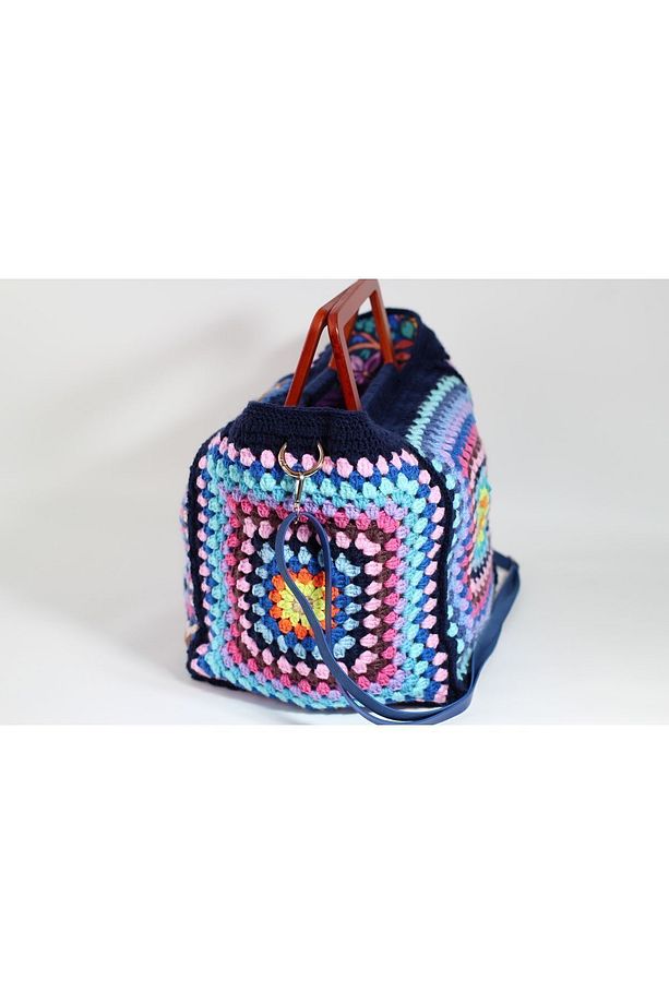 Mavi Motif Detaylı El Örgüsü Handmade Bohem Tarzı Omuz Çantası - 4
