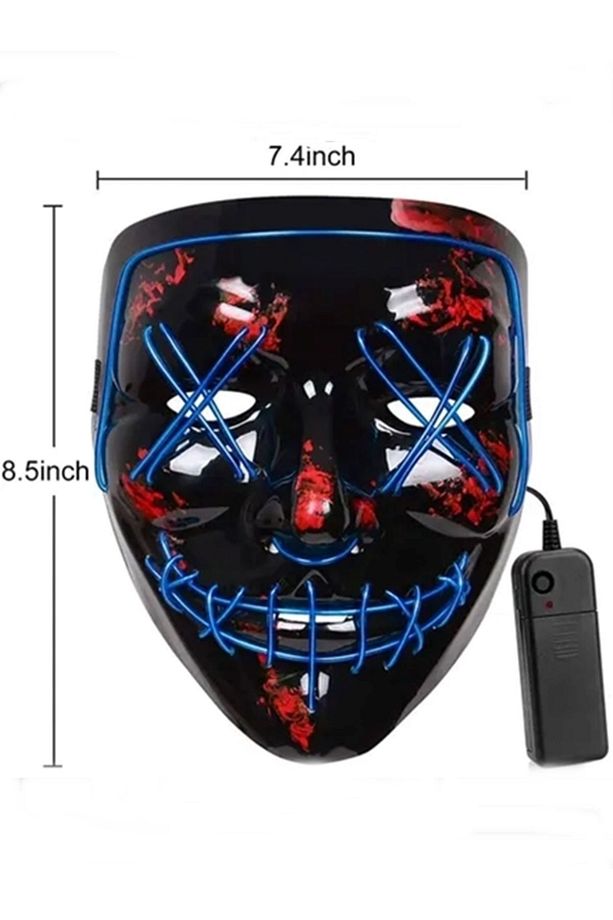 Hallowen 3 Modlu Led Işıklı Neon Parti Eğlence Cadılar Bayramı Yılbaşı Maskesi Mavi - 3