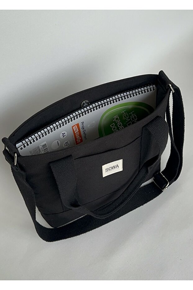 Kanvas Siyah Çıtçıtlı Çanta Ayarlanabilir Çapraz Askılı Kadın El Ve Omuz Çantası U:30 E:35 G:10 Cm - 2