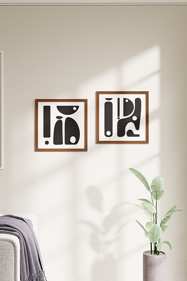 Ahşap Çerçeveli Modern Tasarımlı 2'li Tablo - 2