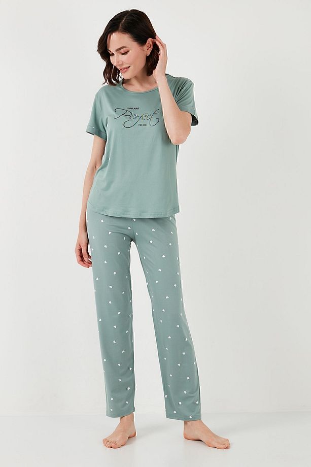 Yumuşak Dokulu Bisiklet Yaka Pijama Takımı  PİJAMA TAKIMI 6097605 - 3