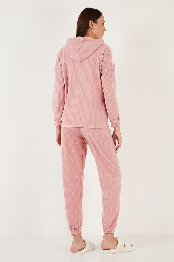 Desenli Regular Fit Kapüşonlu Polar Pijama Takımı PİJAMA TAKIMI 6571002 - 5