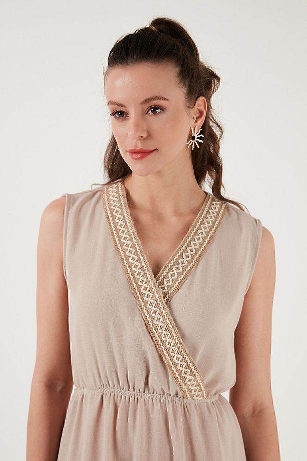 Regular Fit Kruvaze Yaka Midi Elbise  ELBİSE 6118103 - 5