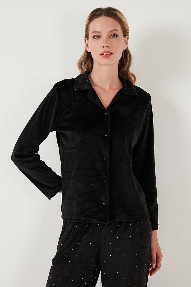 Regular Fit Desenli Parlak Kadife Pijama Takımı  PİJAMA TAKIMI 65713311 - 5