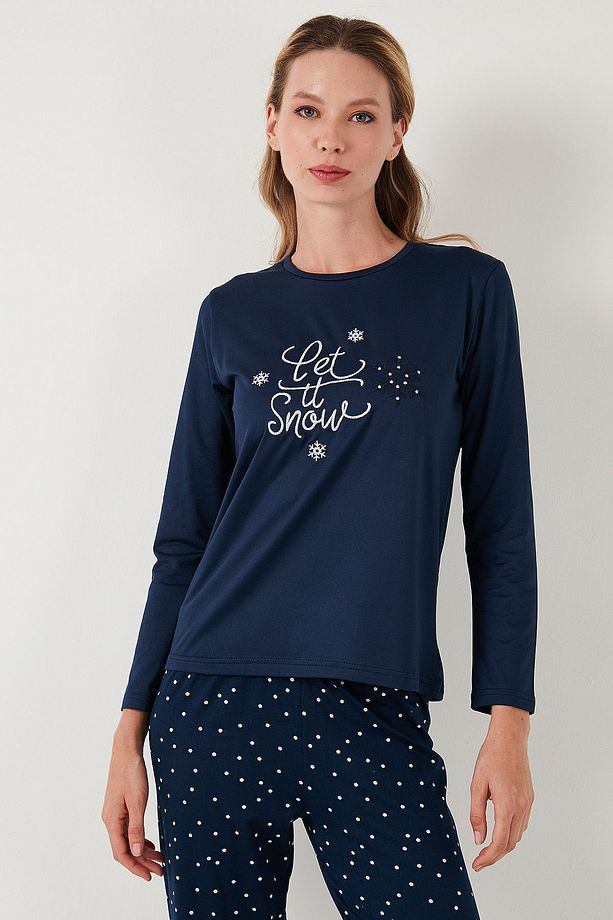 Regular Fit Desenli Bisiklet Yaka Pijama Takımı  PİJAMA TAKIMI 65719102 - 4